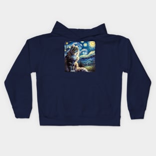 Domestic Medium Hair Starry Night Inspired - Artistic Cat Kids Hoodie